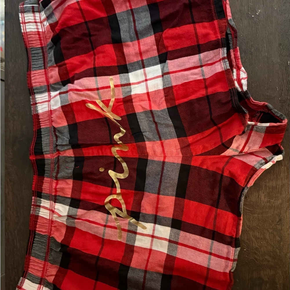 PINK Victoria's Secret Red Black Plaid Boxer Shorts